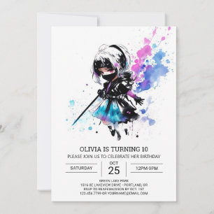 Girly Ninja Digital Girl Birthday Einladung