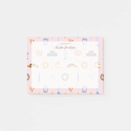 Girly NYC Pattern Baby Pink Name Post-it Klebezettel (Vorderseite)