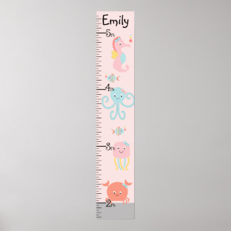 Girly Ocean Life Growth Chart Behielt auf 8x44! Poster