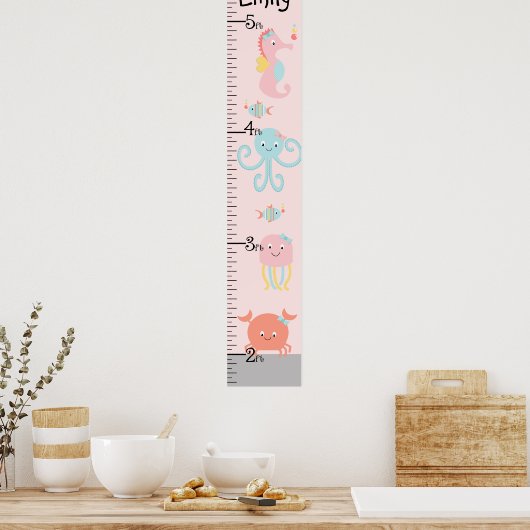Girly Ocean Life Growth Chart Behielt auf 8x44! Poster (Küche)