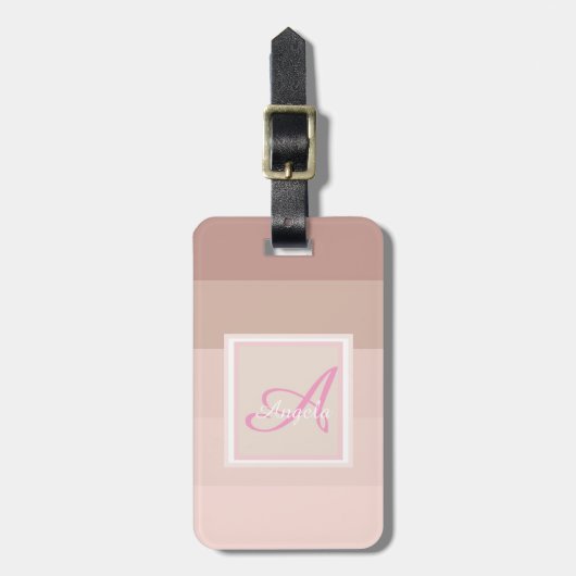 Girly Ombre Striped Monogram Personalisiert Gepäckanhänger (Vorderseite vertikal)