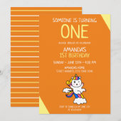 Girly Orange and Yellow Niedlich Unicorn 1. Geburt Einladung (Vorne/Hinten)