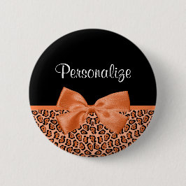 Girly Orange Black Jaguar Niedliche Ribbon mit Nam Button
