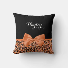 Girly Orange Black Jaguar Niedliche Ribbon mit Nam Kissen