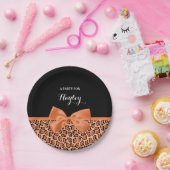 Girly Orange Black Jaguar Niedliche Ribbon mit Nam Pappteller (Party)
