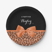 Girly Orange Black Jaguar Niedliche Ribbon mit Nam
