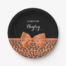 Girly Orange Black Jaguar Niedliche Ribbon mit Nam Pappteller