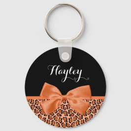 Girly Orange Black Jaguar Niedliche Ribbon mit Nam Schlüsselanhänger