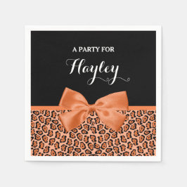 Girly Orange Black Jaguar Niedliche Ribbon mit Nam Serviette