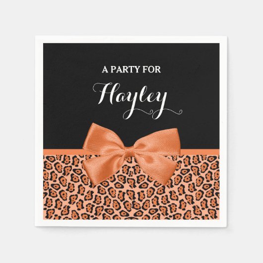 Girly Orange Black Jaguar Niedliche Ribbon mit Nam Serviette (Vorderseite)