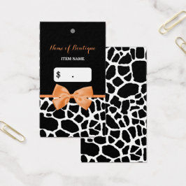 Girly Orange Bow Giraffe Print Boutique Hang Tag