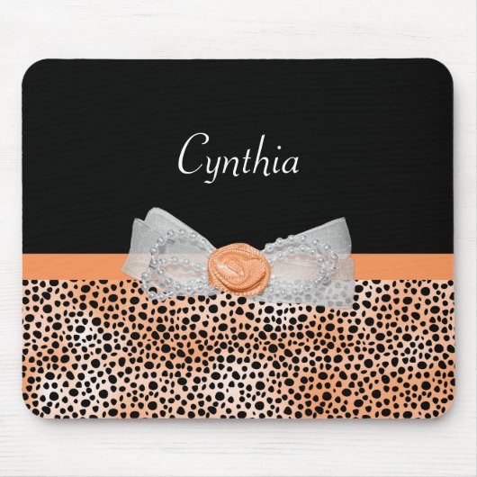 Girly Orange Cheetah Print Niedliche Rose Bow und Mousepad (Vorne)