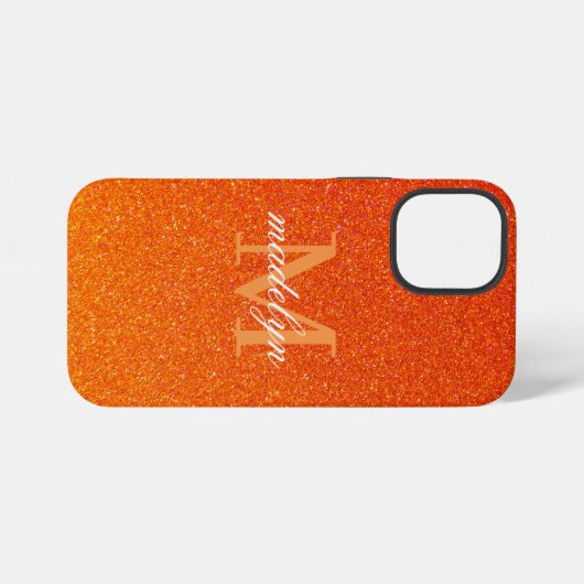 Girly Orange Glitter Sparkles Monogram Script Name iPhone Hülle (Rückseite (Horizontal))