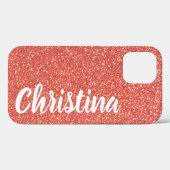 Girly Orange Glitzer Name Personalisiert Case-Mate iPhone Hülle (Rückseite (Horizontal))