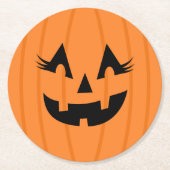 Girly Orange Kürbislaterne Pumpkin Face Halloween Runder Pappuntersetzer (Vorderseite)
