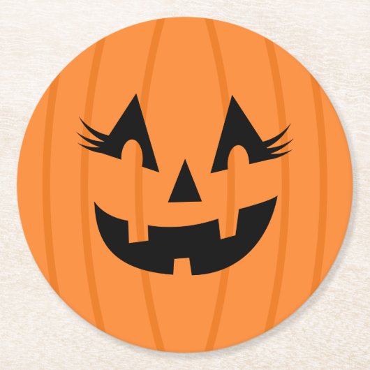 Girly Orange Kürbislaterne Pumpkin Face Halloween Runder Pappuntersetzer (Vorderseite)