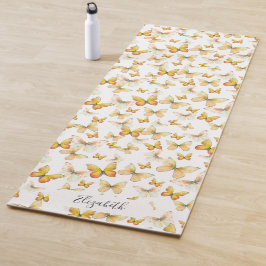 Girly Orange Pastel Butterflies Individuelle Name Yogamatte