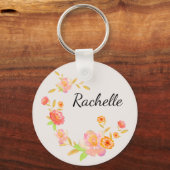 Girly Orange & Pink Floral Monogrammed Schlüsselanhänger (Rückseite)