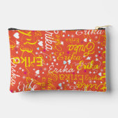 Girly Orange-Red Name, Herz und Sterne Zubehörtasche (Rückseite)