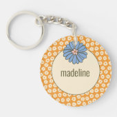 Girly Orange Retro Blume Muster Schlüsselanhänger (Vorderseite)
