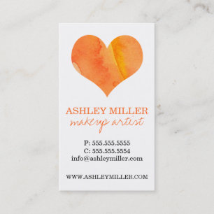 Girly Orange Wasserfarbe Herz Polka Dot Hintergrun Visitenkarte
