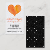 Girly Orange Wasserfarbe Herz Polka Dot Hintergrun Visitenkarte (Vorne/Hinten)