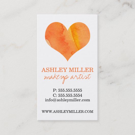 Girly Orange Wasserfarbe Herz Polka Dot Hintergrun Visitenkarte (Vorderseite)