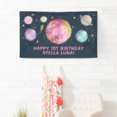 Girly Outer Space Galaxy Moon Stars Glücklich Gebu Banner (Insitu)