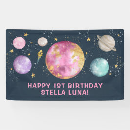 Girly Outer Space Galaxy Moon Stars Glücklich Gebu Banner