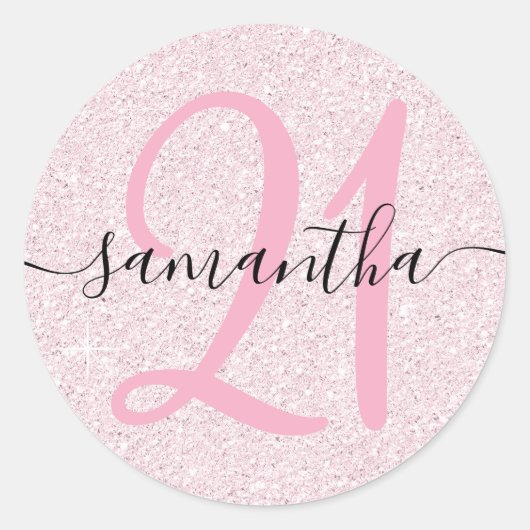 Girly Pale Pink Imitate Glitzer Personalisiert 21 Runder Aufkleber (Vorderseite)