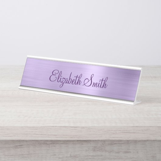Girly Pale Purple Metallic Foil Schreibtischnamensplakette (Vorderseite )