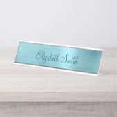 Girly Pale Robin Egg Blue Metallic Foil Schreibtischnamensplakette (Vorderseite )