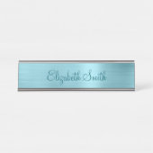 Girly Pale Robin Egg Blue Metallic Foil Schreibtischnamensplakette (Vorderseite )