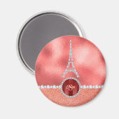 Girly Paris Diamond Eiffel Tower Rose Gold Magnet (Vorderseite/Rückseite)