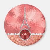 Girly Paris Diamond Eiffel Tower Rose Gold Magnet (Vorne)