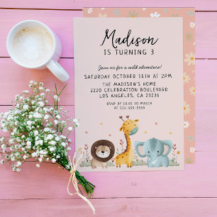 Girly Party Wild Animals Geburtstag Einladung