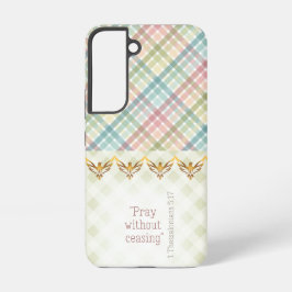Girly Pastel and Green Plaid Gold Doves Faith Samsung Galaxy Hülle