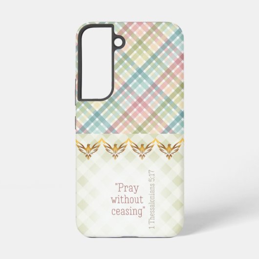 Girly Pastel and Green Plaid Gold Doves Faith Samsung Galaxy Hülle (Rückseite)