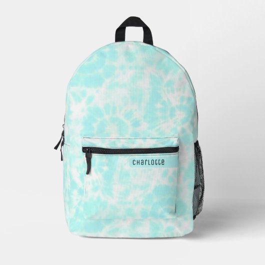 Girly Pastel Aquamarin Blue White Shibori Muster C Bedruckter Rucksack (Vorderseite)