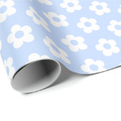 Girly Pastel Blue White Cartoon Daisy Floral Geschenkpapier (Rolleneckpunkt)