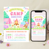 Girly Pastel Camping Birthday Invitation Einladung