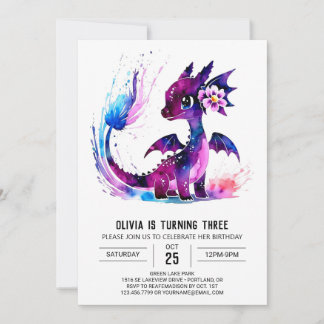 Girly Pastel Dragon Digital Girl zum Geburtstag Einladung