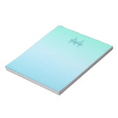 Girly Pastel Green Blue Ombre Monogram Notizblock (Rotiert)