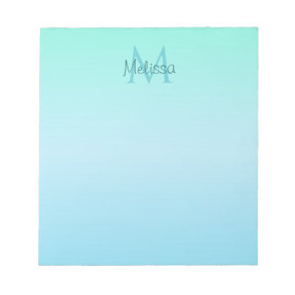 Girly Pastel Green Blue Ombre Monogram Notizblock