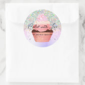 Girly Pastel Imitats Holographic Cupcake Bakery Runder Aufkleber (Tasche)