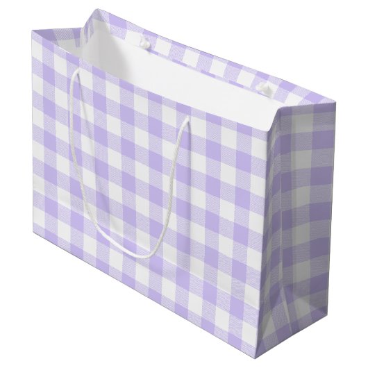 Girly Pastel Lavender Lila Gingham Kariert Große Geschenktüte (Vorderseite Schrägansicht)