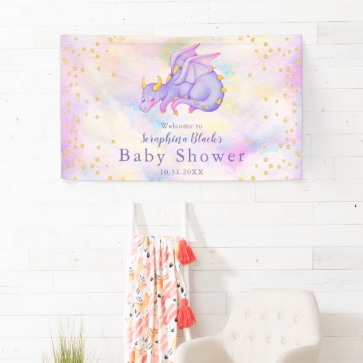 Girly Pastel Lila Dragon Baby Dusche Banner (Insitu)