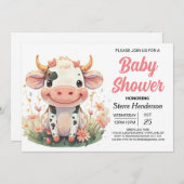 Girly Pastel Niedlich Cow Baby Dusche Einladung (Vorne/Hinten)