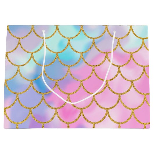 Girly Pastel Ombre Gold Glitzer Mermaid Große Geschenktüte (Vorderseite)