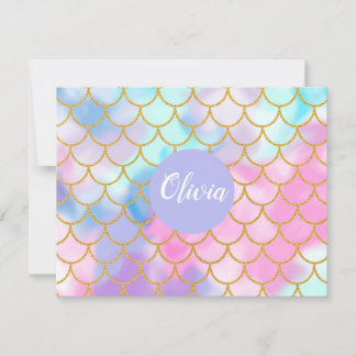 Girly Pastel Ombre Gold Glitzer Mermaid Monogram Mitteilungskarte
